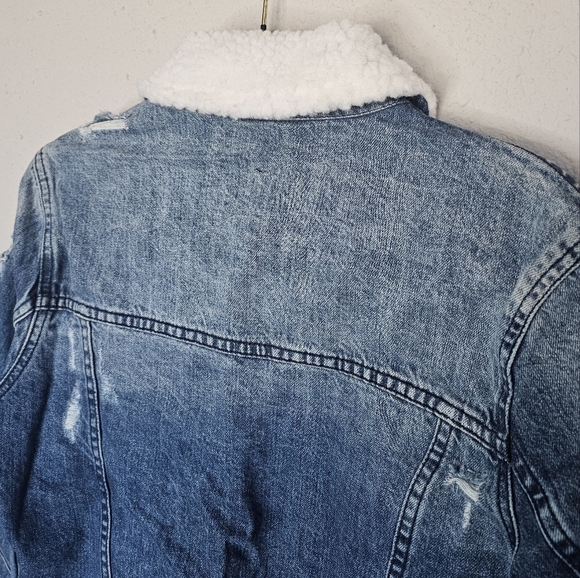 Design Lab Lord Taylor Fur‎ Trim Bomber Jean Jacket Womens Size XS / TP - Picture 9 of 13